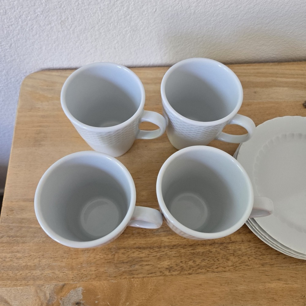 Williams Sonoma Pillivuyt Perle White Porcelain 4 Cups & 4 Saucers Small Plates - Picture 6 of 16